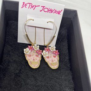 Betsey Johnson Floral Skull Dangle Earrings